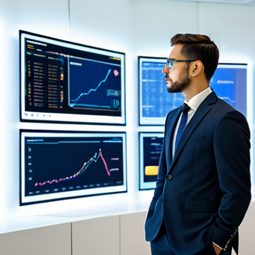 Home 9 A professional financial analyst, fully clothed in a modest business suit, stands thoughtfully in a state-of-the-art data visualization center. Behind them, holographic displays showcase abstract representations of evolving value: traditional economic graphs subtly morphing into secure, interconnected blockchain structures and stylized digital currency symbols. The environment is sleek, modern, and bathed in soft, professional studio lighting, emphasizing innovation and security. perfect anatomy, correct proportions, natural pose, well-formed hands, proper finger count, natural body proportions, safe for work, appropriate content, professional, family-friendly.
