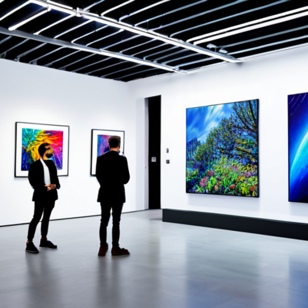 디지털화폐의 트렌드 변화 분석 - NFT Art Gallery**

"A modern, brightly lit art gallery filled with digital displays showcasing vario...