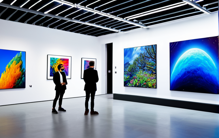 디지털화폐의 트렌드 변화 분석 - NFT Art Gallery**

"A modern, brightly lit art gallery filled with digital displays showcasing vario...