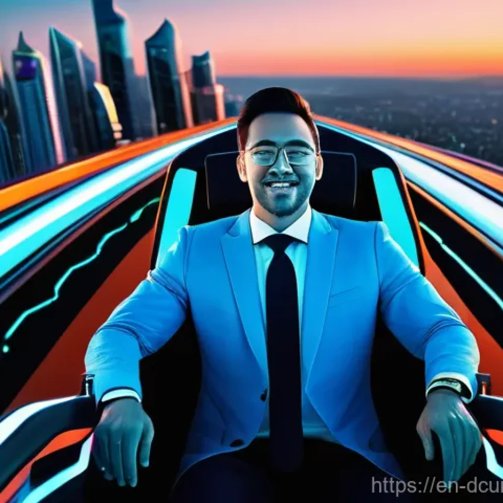 디지털화폐의 투자 리스크 분석 - A diverse adult individual, dressed in smart-casual business attire, is seated in a futuristic rolle...