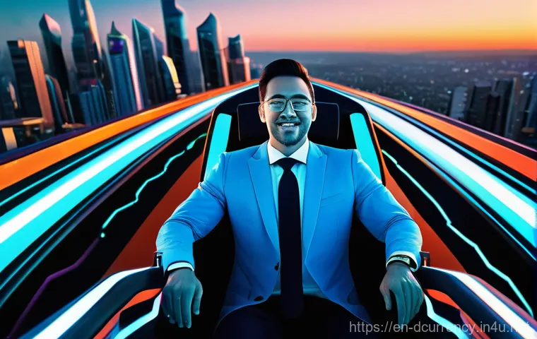 디지털화폐의 투자 리스크 분석 - A diverse adult individual, dressed in smart-casual business attire, is seated in a futuristic rolle...